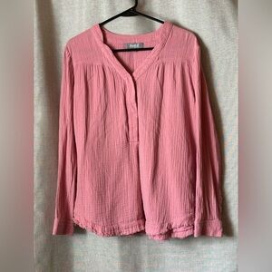 Marled•blouse/tunic•women’s large•100% cotton•Mandarin collar•seersucker•pink